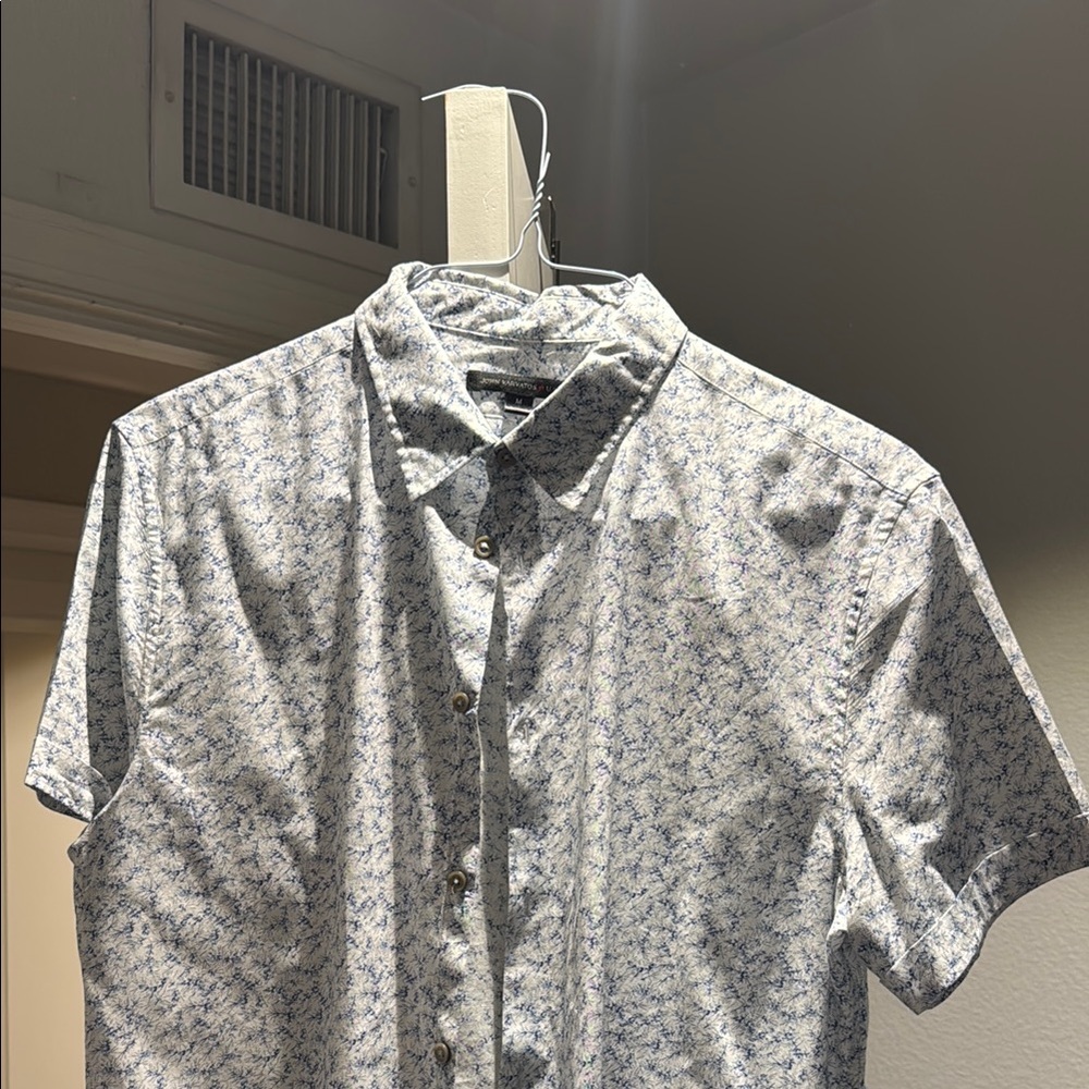 Men's John Varvatos Short Sleeve button up White Blue Floral medium